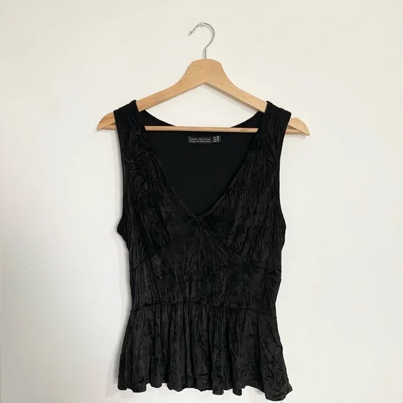 Zara Velvet Style V-Neck Sleeveless Top Size M Black - Picture 1 of 9